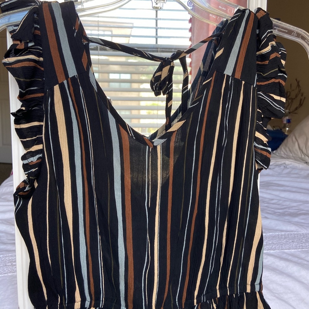 Black and Brown Striped Ruffled Blouse